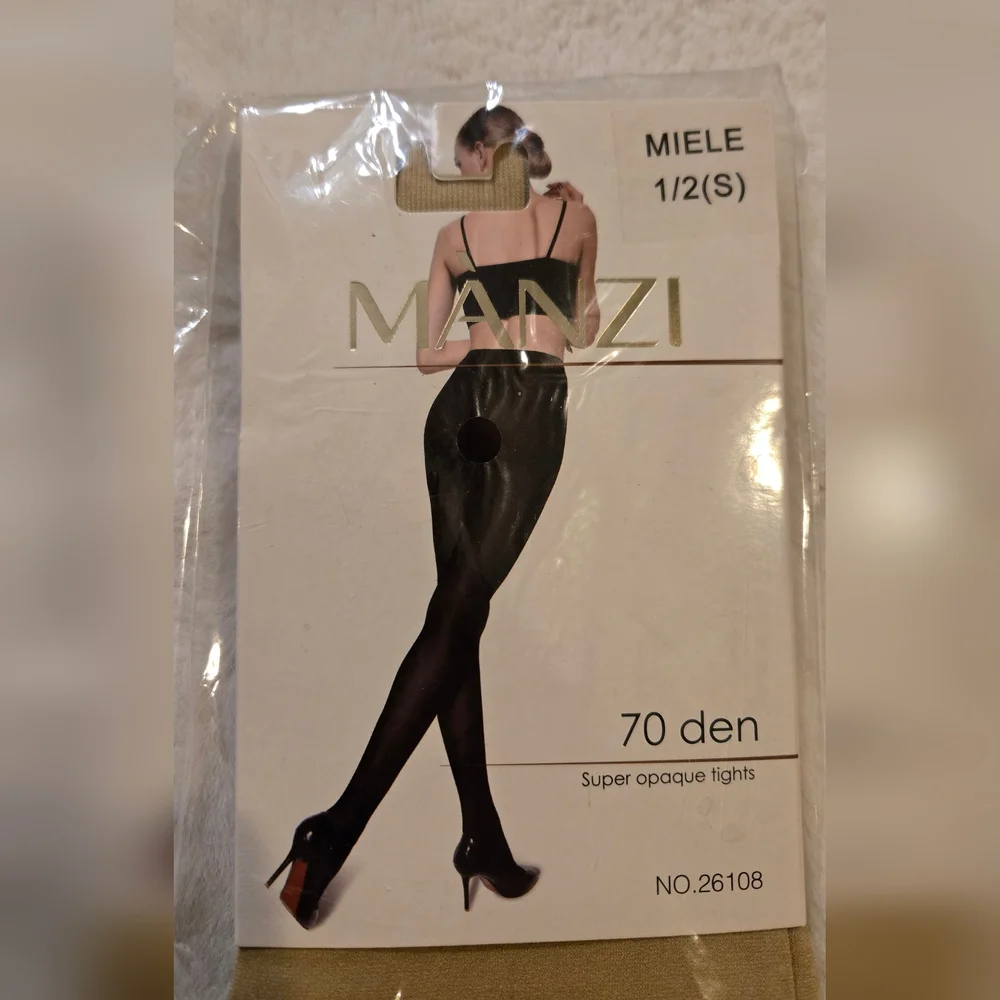 MANZI Super Opaque Tights Control Top 70 Denier Miele Small 1/2 26108 New